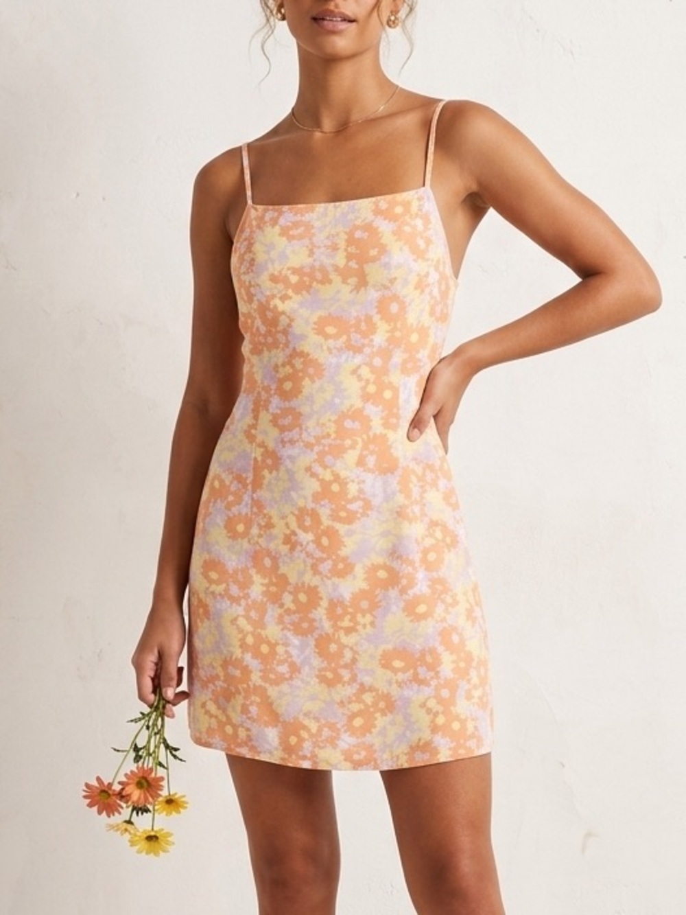 RVCA Floral Strappy Mini Dress Sundress Pink Orange Purple Yellow Size Small